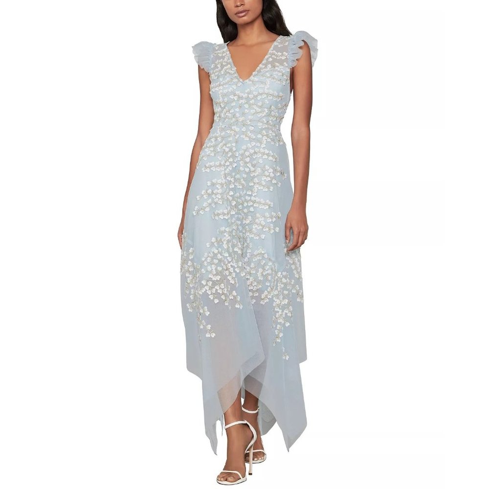 BCBGMAXAZRIA Embroidered Tulle Ruffle Dress Bride Bridesmaid Size 4